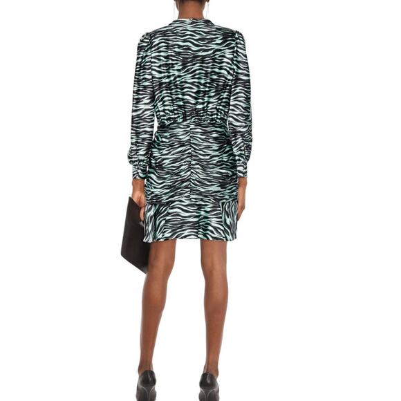 Jonathan Simkhai Ruched Zebra-Print Stretch-Silk Satin Mini Dress Size 0 NWT - Picture 2 of 12